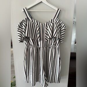 NWT Lane Bryant Striped Off-Shoulder Jumpsuit shorts romper